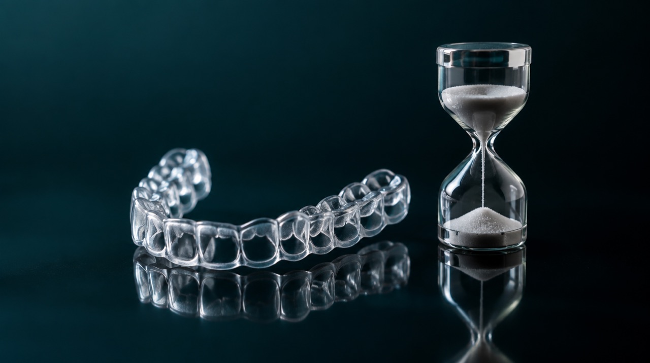 Ilustrasi AI: aligner bening di samping jam pasir